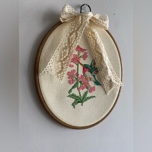 Vintage Hummingbird Duo Completed Cross-Stitch – Framed & Finished EUC